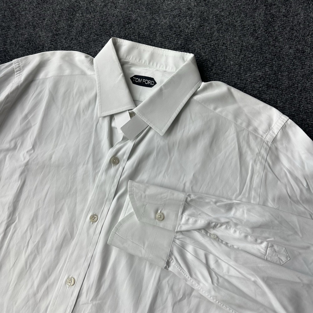 Tom Ford Made to Measure White Cotton Dress Shirt Cocktail Cuffs 44 / 17.5 Italy